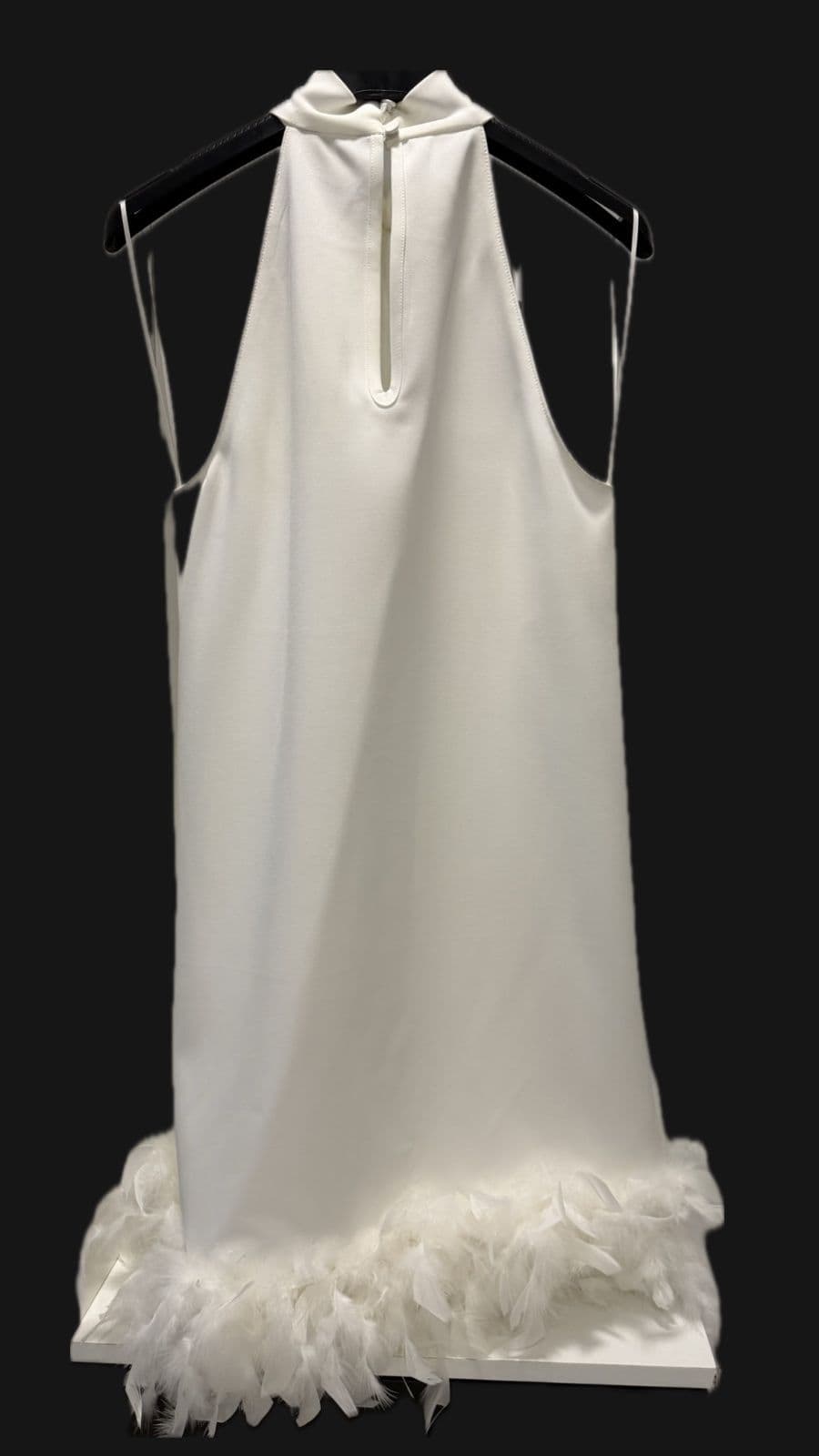 White Feather-Trim Halterneck Mini Dress – UK 10 – Never Worn