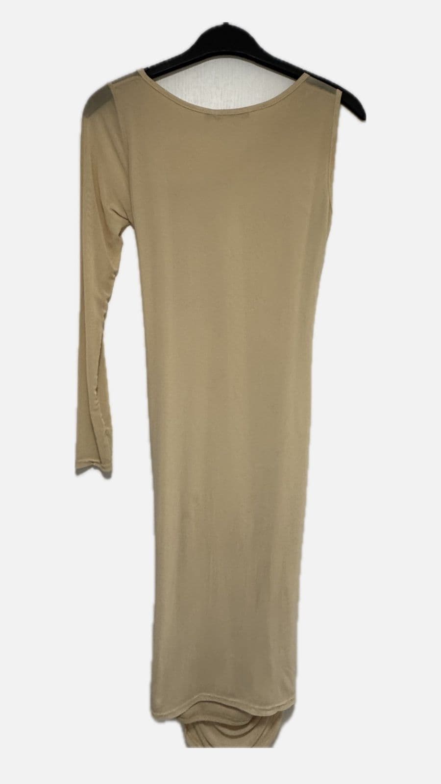 Nasty Gal Cream Ruched Midi Sleeve Dress - M