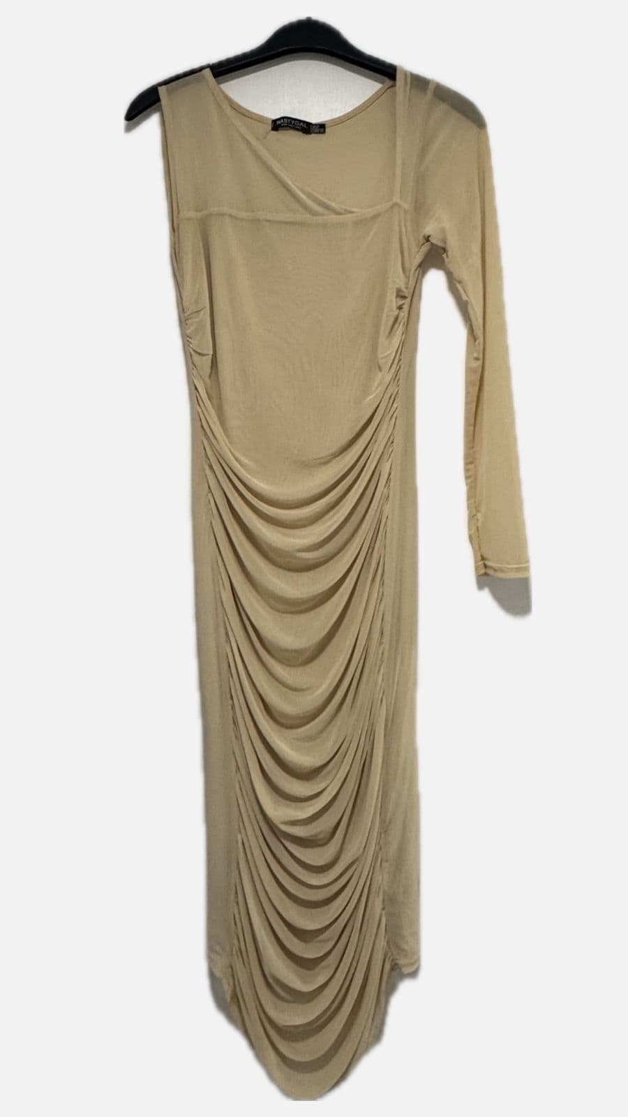 Nasty Gal Cream Ruched Midi Sleeve Dress - M